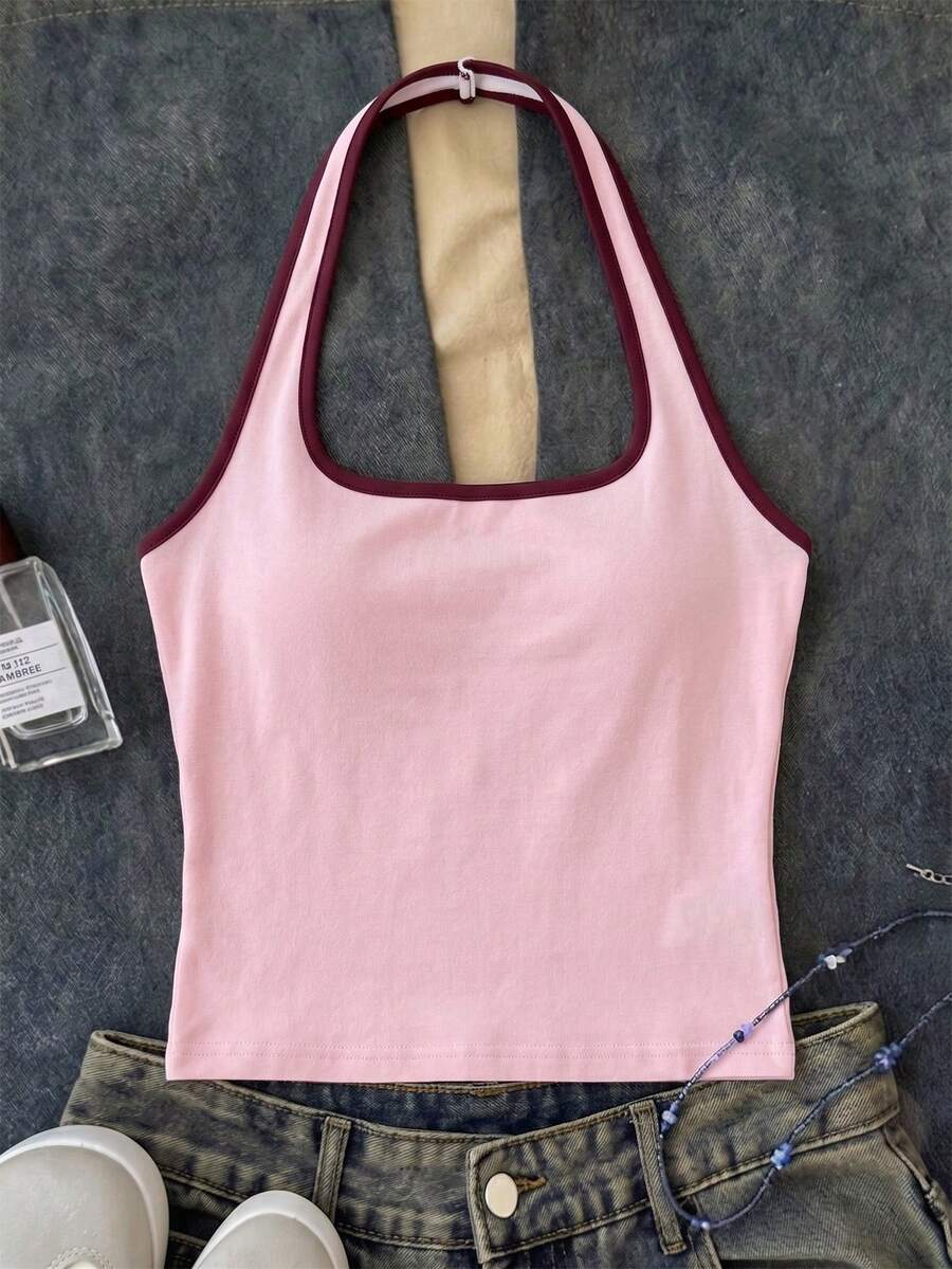 SHEIN 少女白色长款休闲露背吊带背心,修身夏季款 - 彩色 - 查看 1