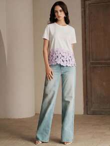 Anewsta 女款重工刺繡與珠飾圓領短袖T恤，夏季 - 淡紫色 - 查看 7
