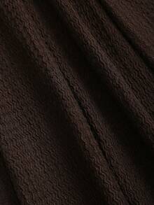 Sweetra Vintage Solid Color Front Tie Cap Sleeve Casual Dress - Coffee - View 4