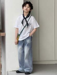 DAZY Tween Boy Contrast Color Straight Leg Casual Jeans - Medium Wash - View 1