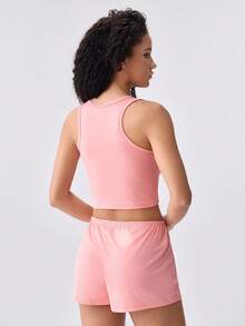 Loungeista 3 pezzi/set pigiama da donna con top senza maniche e pantaloncini, in poliestere sottile tinta unita, set di abbigliamento da casa minimalista e confortevole, adatto per primavera/estate, nero/grigio/rosa 6 pezzi - Multicolore - Visualizzare 2