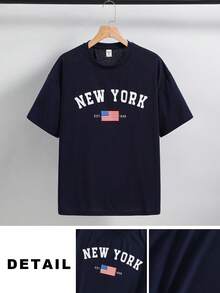 SHEIN Teen Boy Teen Boy Casual Minimalist Round Neck Short Sleeve T-Shirt, Suitable For Summer - Royal Blue - View 8