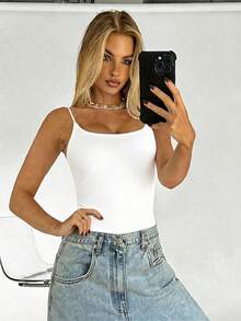 SHEIN BAE Áo tank top hở lưng chéo gợi cảm, không có đệm ngực, kiểu dáng retro thanh lịch, đa năng, thích hợp đi làm, đi biển, đi nghỉ mát, trang phục mùa hè cho nữ. - trắng - Xem 3