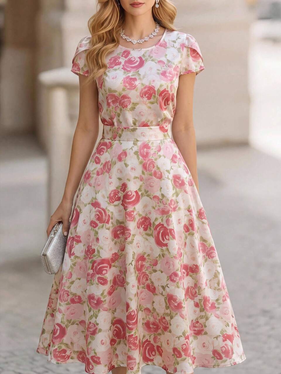 Floral Print Round Neck Short Sleeve Top + A-Line Mini Skirt Set,Summer Set,Festival Outfits For Women,Party Set For Women,Going Out Outfits, Elegant Set For Women,Floral Set For Women