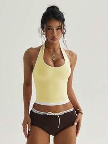 SHEIN Dewbera 女士无缝瑜伽运动背心 - Butter Yellow - 查看 5