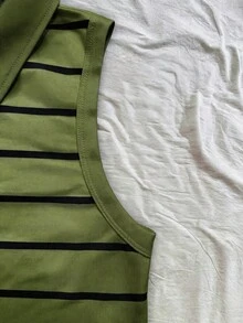 Franclia 女款條紋無袖 Polo 領背心上衣 - 軍綠色 - 查看 5