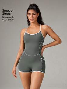 OutZeal Romper Women Sports Jumpsuits Gym Workout Fitness Pilates Clothes Bra-In Removable Pads - Army Green - View 3
