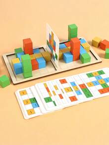 MINKOJA Kids Wooden 3D Block Battle Game Spatial Logic & Number Reasoning Puzzle With Challenge Cards Focus & Reaction Training Educational STEM Building Blocks Toy - Multicolor - View 6