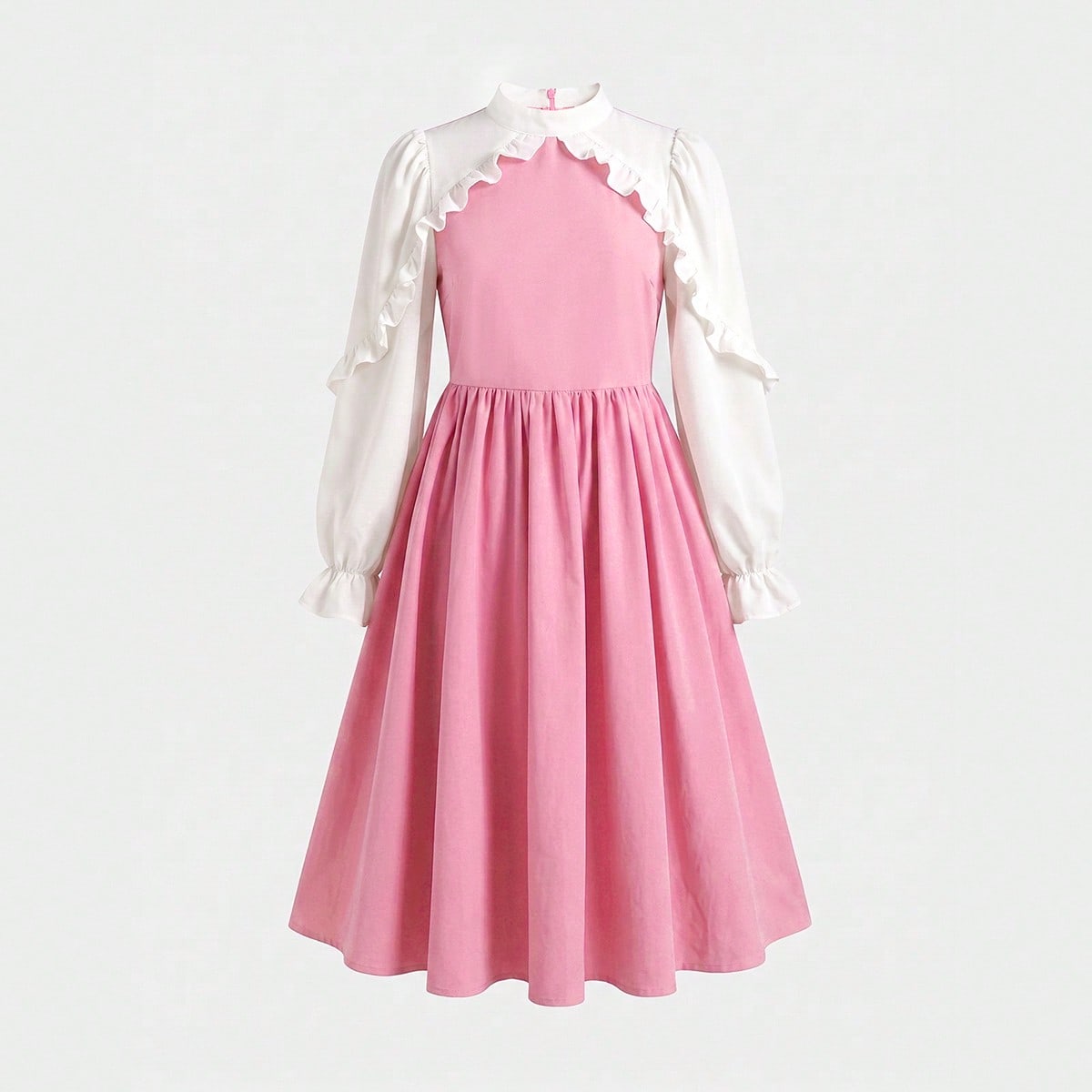 Vestido casual preppy versátil y cómodo para niña preadolescente, con cuello, patchwork y contraste de color, para uso diario y vuelta al cole