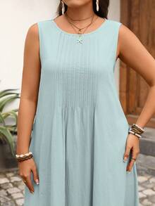 Rosumi Plus Size Women Patchwork Casual Sleeveless Maxi Dress - Multicolor - View 11