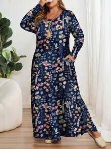 EMERY ROSE Plus Size Long Sleeve Round Neck Dress, Suitable For Autumn/Winter Summer Outfit For Women  Casual Dresses For Women - Multicolor - View 4