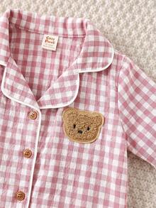 Cozy Pixies Set 2 Potong untuk Bayi Perempuan: Kardigan Lengan Panjang dengan Kerah dan Celana Panjang Pinggang Elastis Motif Beruang Kartun - Dusty Pink - View 8