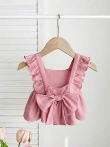 SHEIN Áo kiểu bé gái dễ thương, có họa tiết, thắt nơ, thích hợp cho mùa hè. - Màu Hồng baby - Xem 7