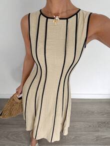 Siren Gaze New Summer Sleeveless Linen Maxi Dress With Beige Detail Slimming Fit - Versatile Style For Bohemian Elegant Beach Vacation Or Daily Commuting - Apricot - View 9
