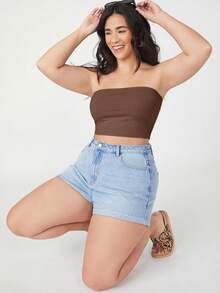 SHEIN BASICS 大码女式夏季纯色百搭露脐抹胸上衣 - 彩色 - 查看 5