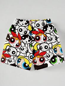 THE POWERPUFF GIRLS X SHEIN GraphicGems 少女全印花不對稱下擺吊帶背心與短褲套裝 - 彩色 - 查看 6