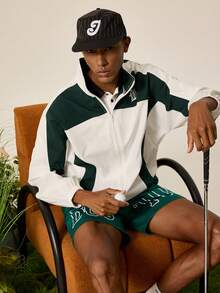 Tonviero Men's Casual Sports Style Letter Print Contrast Color Stand Collar Zip-Up Long Sleeve Jacket, Autumn Jersey Jacket Crop Jacket Men 90s Sporty Men Cropped Zip Up Men Track Jacket Football - Multicolor - View 5