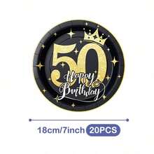 50th Black Gold Dots Happy Birthday Disposable Plates, Napkins And Cups Set, Serves 20 Guests. This Disposable Party Set (Including Plates, Napkins And Cups) Is Perfect For Birthday Parties, Weddings And Family Picnics. - View 10