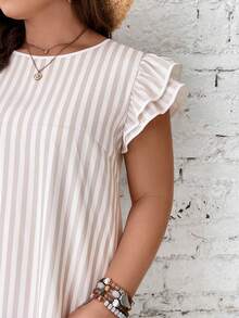 SHEIN Frenchy Plus Size Round Neck Cap Sleeve Ruffle Striped Loose Casual Summer Dress - Multicolor - View 5