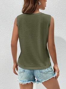 SHEIN Essnce Women's Solid Color Round Neck Casual Versatile Tank Top - Army Green - View 2
