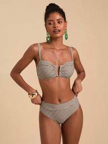 Travachic Women's Summer Beach Plaid Sexy Bikini Set - Brown - View 4