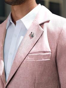 Manfinity Mode Men's Solid Color Notched Collar Single-Breasted Casual Versatile Daily Wear Long Sleeve Suit Blazer, Ceremony, Formal - Dusty Pink - View 7
