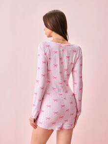 Bonmuse 1件女款V領蝴蝶印花連身褲夏季居家休閒服 - 粉色 - 查看 3
