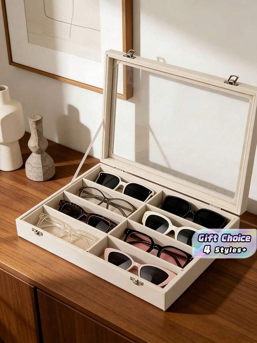 8 Grid Velvet Sunglass Storage Case Eyeglass Display Box Universal Fit For All Glasses Home Organizer - Multicolor - View 1