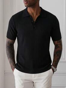 HUEFORM Men's Solid Color Short Sleeve Casual/Business Polo Shirt - Black - View 3