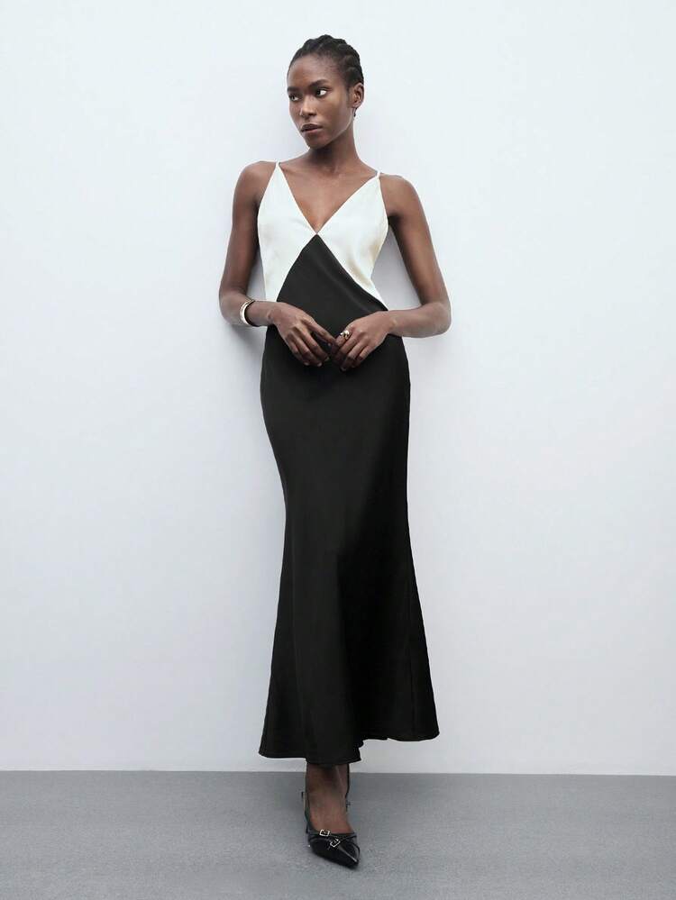 SHEIN Maija MAIJA Elegant Vacation Satin Wrap V-Neck Sleeveless Maxi Dress