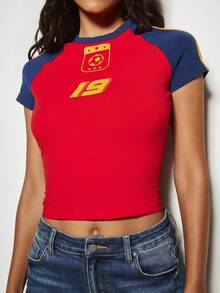 MISSGUIDED Spain Inspired Raglan Sleeve Tee With Athletic Logo Badge Chest Print - Multicolor - View 2