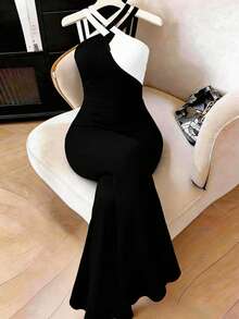 GlowEve CURVE Plus Size Elegant Versatile Color Block Women Jumpsuit - Black and White - View 1