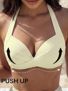 Voyashape Women's Solid Color Minimalist Daily Wear Push-Up Swimwear Top - Light Yellow - View 6