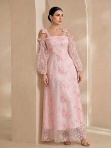 Graceveil Đầm lưới màu hồng kiểu Pháp dành cho nữ, ngọt ngào và thanh thoát, thắt eo. - Hồng - Xem 6