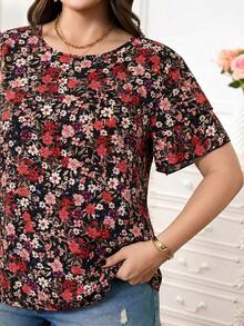 Reflora Plus Size Women Floral Print Round Neck Ruffle Sleeve Casual Shirt - Multicolor - View 4