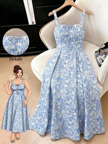 Easura Đầm maxi in họa tiết ngẫu nhiên đơn giản dành cho nữ cỡ lớn. - Màu xanh lam - Xem 1