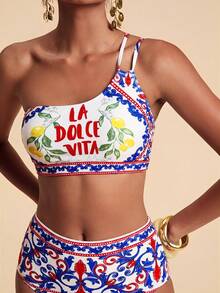 Travachic Conjunto de bikini de mujer con estampado de limón y escote halter, para vacaciones - Multicolor - Ver 6