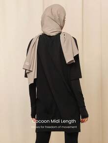 GLOWMODE Đầm dáng midi X Reem Modest Pima Cotton Mighty, mềm mại, thoáng khí, nhẹ, xẻ tà bên hông, kiểu dáng cocoon, thích hợp mặc hàng ngày. - màu đen - Xem 4
