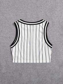 SHEIN EZwear 條紋和字母圖案短款背心 - 白色 - 查看 2