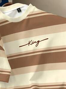 Manfinity Joysei Men's Casual Summer Holiday & Commute Letter Colorblock Striped Print Short Sleeve T-Shirt - Multicolor - View 3