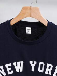 SHEIN Teen Boy Teen Boy Casual Minimalist Round Neck Short Sleeve T-Shirt, Suitable For Summer - Royal Blue - View 4
