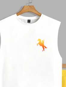 Solurane Island Vacation Style Palm Tree Sunset Ombre Casual Print Men's Standard Fit Tank Top Set - White - View 3