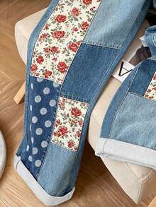 Resyla Women's Casual Floral Print Wide Leg Pants, Fashion Denim Effect Trousers, Stylish And Versatile For Spring/Autumn - Multicolor - View 4