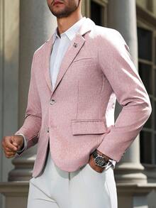 Manfinity Mode Men's Solid Color Notched Collar Single-Breasted Casual Versatile Daily Wear Long Sleeve Suit Blazer, Ceremony, Formal - Dusty Pink - View 6