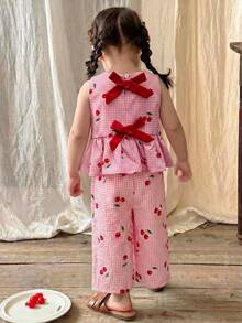 LMoss Kids 2件套女婴碎花编织休闲背心和裤子套装 - 彩色 - 查看 6