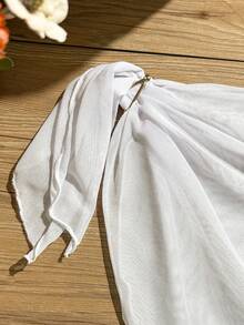 SHEIN White Solid Color Minimalist Vacation Style Chiffon Dress With Starfish Decor, Suitable For Beach, Summer Vacation, Swimming, Party, Pool, Tween Girls Cover-Up - White - View 7