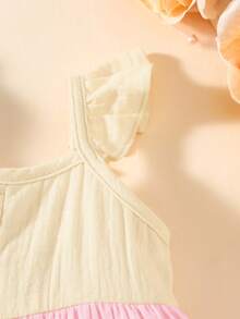 SHEIN Newborn Baby Contrast Color Ruffle Front Button Dress - Hot Pink - View 6