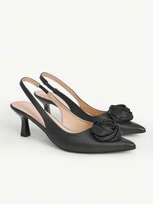 CUCCOO CHICEST Eleganta pumps för kvinnor med spetsig tå och 3D-blomdekoration - Svart - Visa 2