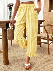 EMERY ROSE Elastic Waist Striped Casual Pants - Multicolor - View 4