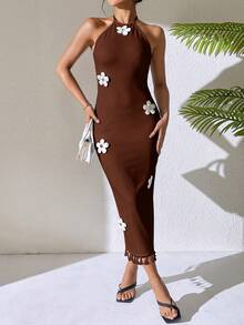 RosyDaze Floral Print Bodycon Dress - Coffee Brown - View 5